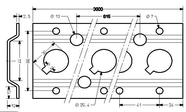 Schéma technique du produit Rail à trous avec encoches